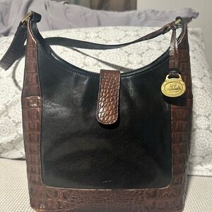 Brahmin Handbag Vintage Kendall Shoulder Bag Purse Tuscan Leather Black Brown